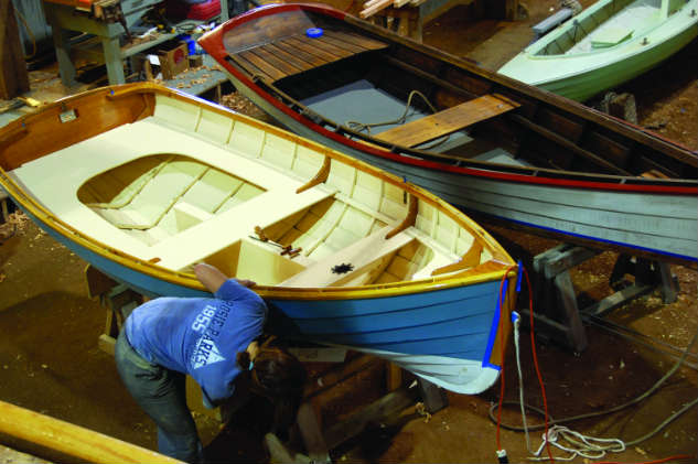 Small craft building takes place in public view at the Chesapeake Bay Maritime Museum. Photo by CBMM